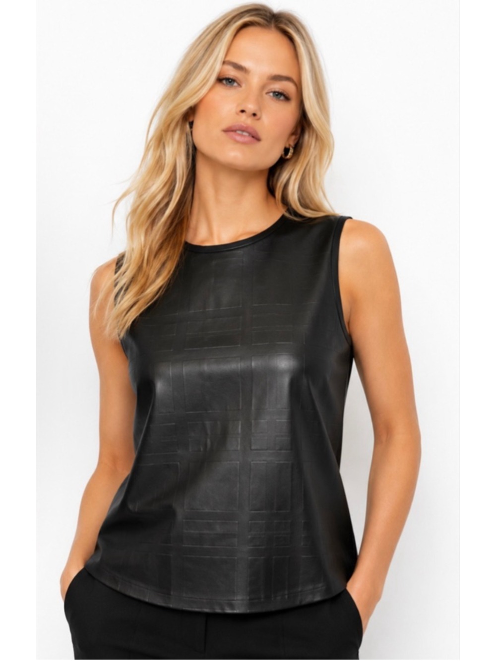 Women's Theory Black Lamb Leather Tank Top S